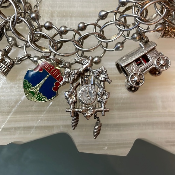 Vintage JB Sterling Silver Interwoven Link Bracelet with 14 European Charms 54g - Picture 10 of 17